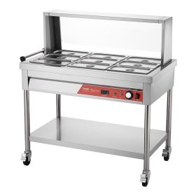 VEVOR 9-Pan Commercial Food Warmer, 9 x 1/3 Pans Electric Steam Table, 1500W Professional Buffet Catering Food Warmer with Shield Undershelf Whee