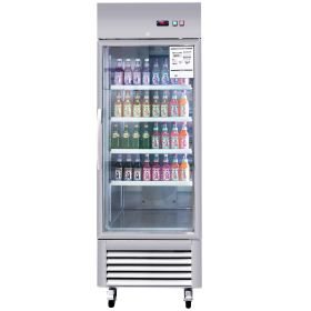 27"W Commercial Refrigerator Single Glass Door Stainless Steel Display Refrigerator 18.68 Cu.ft. Reach-in Merchandising Refrigerator Upright Fan