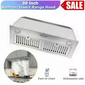 30" Built-In Insert Range Hood 600CFM Kitchen Vent LEDs Convertible Fan Sliver