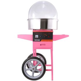 VEVOR Electric Cotton Candy Machine Cart with Bubble Cover Shield, 1000W Commercial Floss Maker with Stainless Steel Bowl, Sugar Scoop and Drawer