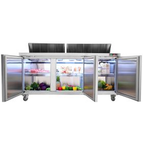 VEVOR Commercial Refrigerator, 72" Sandwich & Salad Prep Table, 17.73 Cu. Ft Stainless Steel Refrigerated Food Prep Station with 18 Pans, Cut Boa
