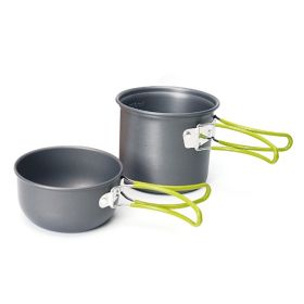 2 In 1 Outdoor Camping Cookware Picnic Portable Pot (Color: Green Handle, Type: Camping Cookware)
